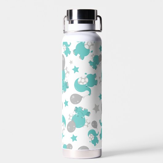 Patroon van blauw-olifantenblauw, luifaantjes, ste waterfles (Achterkant)