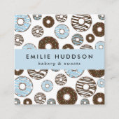 Patroon van blauwe donuts, koekjeswinkel, gebak vierkante visitekaartje (Voorkant)