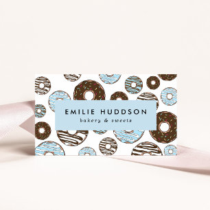 Patroon van blauwe donuts, koekjeswinkel, gebak visitekaartje