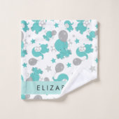 Patroon van blauwe olifanten, sterren, Jouw naam Bad Handdoek (Wasdoekje)