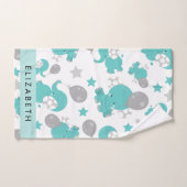Patroon van blauwe olifanten, sterren, Jouw naam Bad Handdoek (Handdoek)
