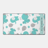 Patroon van blauwe olifanten, sterren, Jouw naam Bureaumat (Voorkant)