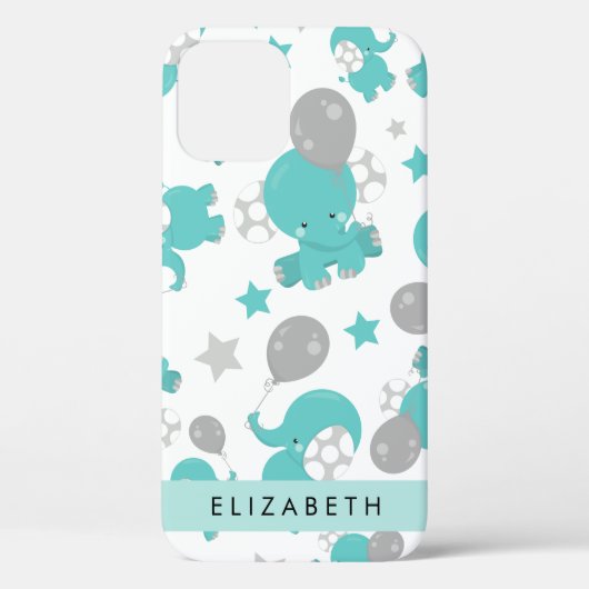 Patroon van blauwe olifanten, sterren, Jouw naam Case-Mate iPhone Case (Achterkant)