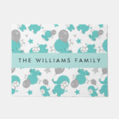 Patroon van blauwe olifanten, sterren, Jouw naam Deurmat (Voorkant)