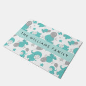 Patroon van blauwe olifanten, sterren, Jouw naam Deurmat (Schuin)