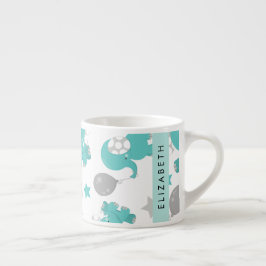 Patroon van blauwe olifanten, sterren, Jouw naam Espresso Kop