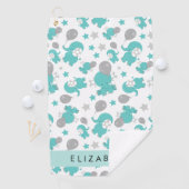 Patroon van blauwe olifanten, sterren, Jouw naam Golfhanddoek (Insitu)