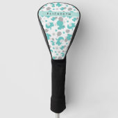 Patroon van blauwe olifanten, sterren, Jouw naam Golfheadcover (Voorkant)