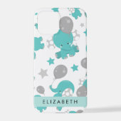 Patroon van blauwe olifanten, sterren, Jouw naam iPhone Hoesje (Achterkant)