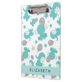 Patroon van blauwe olifanten, sterren, Jouw naam Klembord (Links)