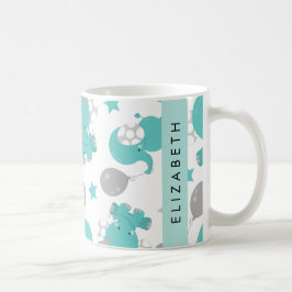 Patroon van blauwe olifanten, sterren, Jouw naam Koffiemok