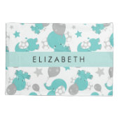 Patroon van blauwe olifanten, sterren, Jouw naam Kussensloop (Achterkant)