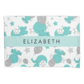 Patroon van blauwe olifanten, sterren, Jouw naam Kussensloop (Voorkant)