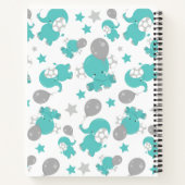 Patroon van blauwe olifanten, sterren, Jouw naam Notitieboek (Achterkant)
