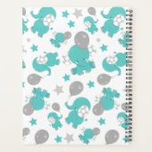 Patroon van blauwe olifanten, sterren, Jouw naam Planner (Achterkant)