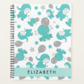 Patroon van blauwe olifanten, sterren, Jouw naam Planner (Voorkant)