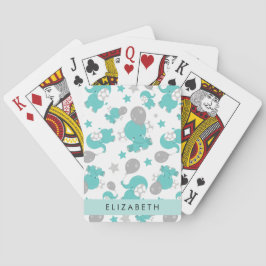 Patroon van blauwe olifanten, sterren, Jouw naam Pokerkaarten