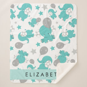 Patroon van blauwe olifanten, sterren, Jouw naam Sherpa Deken