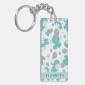 Patroon van blauwe olifanten, sterren, Jouw naam Sleutelhanger (Voorkant Links)