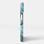 Patroon van blauwe pioenen op een groene achtergro iPhone hoesje (Rechterkant)