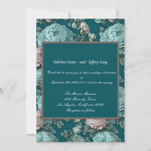 Patroon van blauwe pioenen op een groene achtergro kaart (Voorkant)