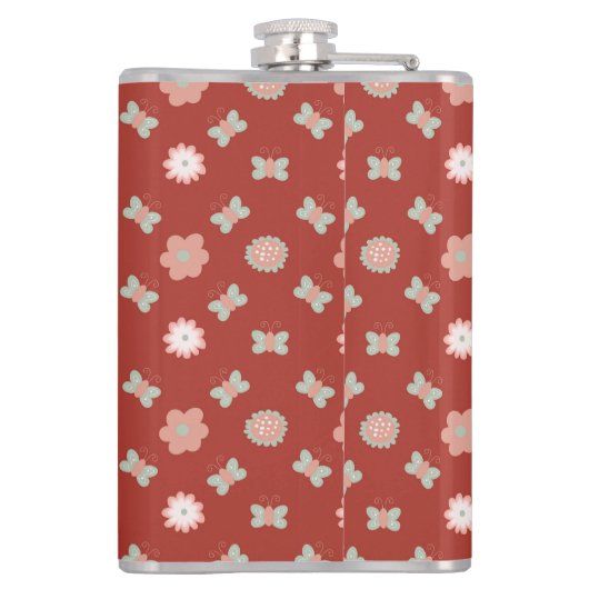 patroon van bloem en vlinder heupfles (Achterkant)