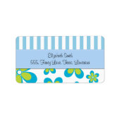 Patroon van bloemen, bloemenpatroon, blauwe strepe etiket (Voorkant)