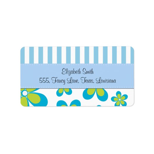 Patroon van bloemen, bloemenpatroon, blauwe strepe etiket (Voorkant)
