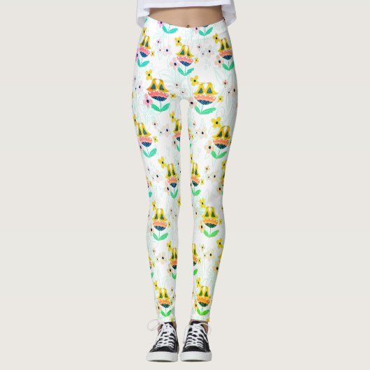 patroon van bloemen en vogels leggings (Voorkant)