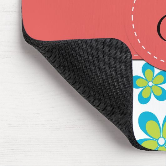 Patroon van bloemen, groene strepen, monogram muismat (Hoek)