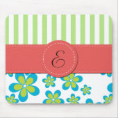 Patroon van bloemen, groene strepen, monogram muismat (Voorkant)