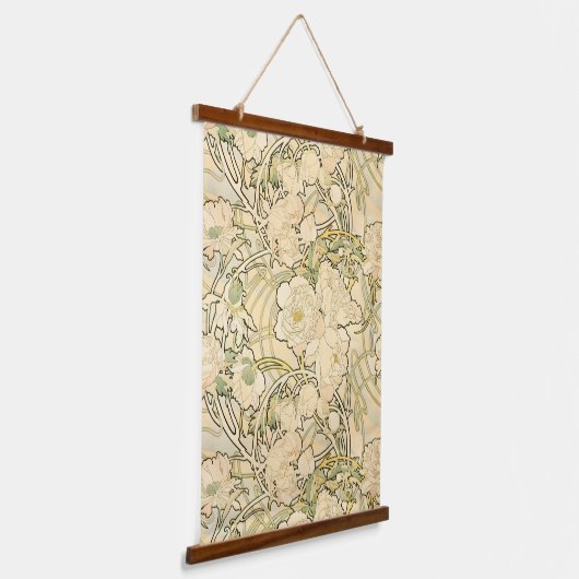  patroon van bloemen in Mocha Floral Peonies Hangend Wandkleed (Gebogen)