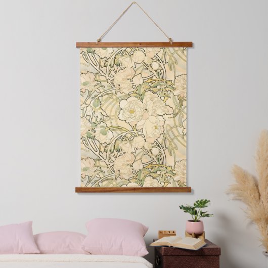  patroon van bloemen in Mocha Floral Peonies Hangend Wandkleed (Slaapkamer)
