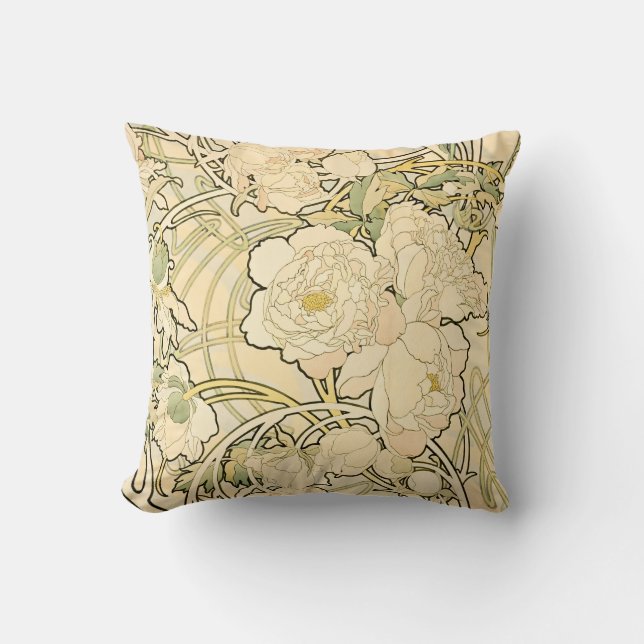  patroon van bloemen in Mocha Floral Peonies Kussen (Voorkant)