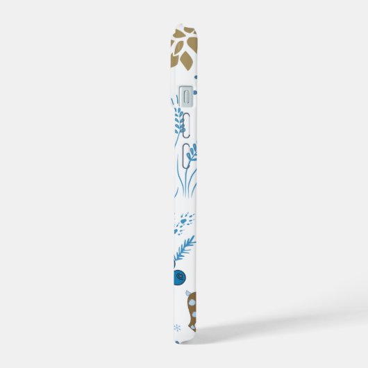 Patroon van bomen, uilen, pijnbomen en sneeuwvlokk iPhone 15 case (Linkerkant)