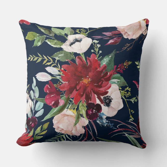 patroon van Bourgogne en roze bloemen Kussen (Voorkant)