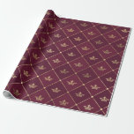 patroon van Bourgogne Red en gouden kroonpatronen Cadeaupapier<br><div class="desc">De vintage van Parijs scheurt de vuurwapens en gouden kroonkuipen van papier.</div>