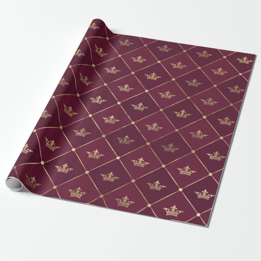 patroon van Bourgogne Red en gouden kroonpatronen Cadeaupapier (Uitgerold)