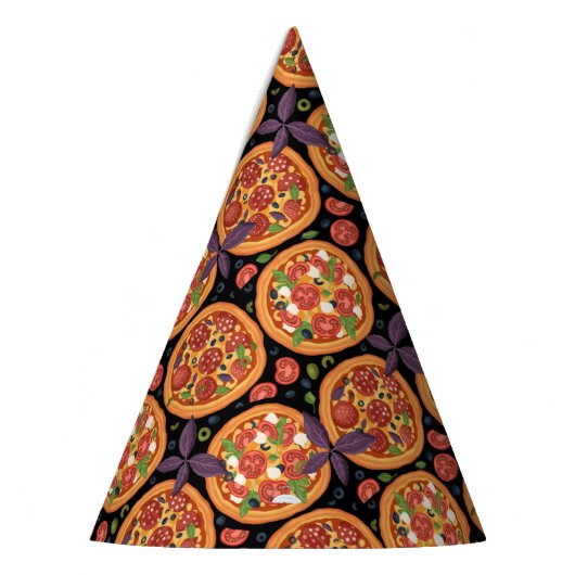 patroon van coole pizzafeestjes feesthoedjes (Links)