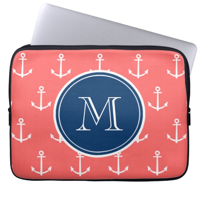 Patroon van de Ankers van het koraal het Witte, Laptop Sleeve (Voorkant)