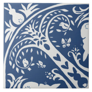 Patroon van de boom van de konijn Tile Blue en Whi Tegeltje
