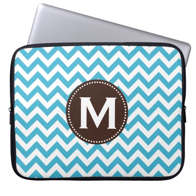 Patroon van de Chevron van het Monogram van Aqua Laptop Sleeve (Voorkant)