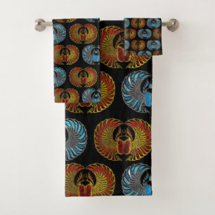 Patroon van de Egyptische Scarab Beetle - Gold Blu Bad Handdoek