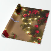 Patroon van de kerstboom met rode bogen cadeaupapier (Uitgerold)