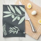 patroon van de natuurlijke olijftak theedoek (Quarter Fold)