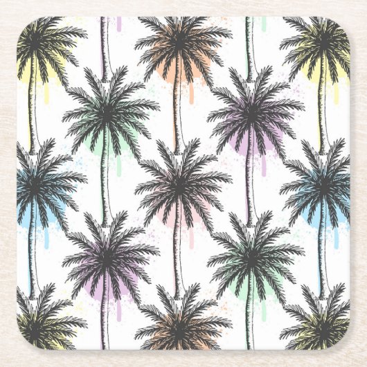 Patroon van de palmboom van de verfdaling kartonnen onderzetters (Voorkant)