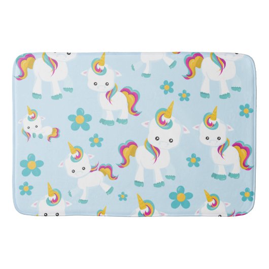 Patroon van de Unicorns, Cute Unicorns, Flowers Badmat (Voorkant)
