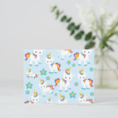 Patroon van de Unicorns, Cute Unicorns, Flowers Briefkaart (Staand voorkant)