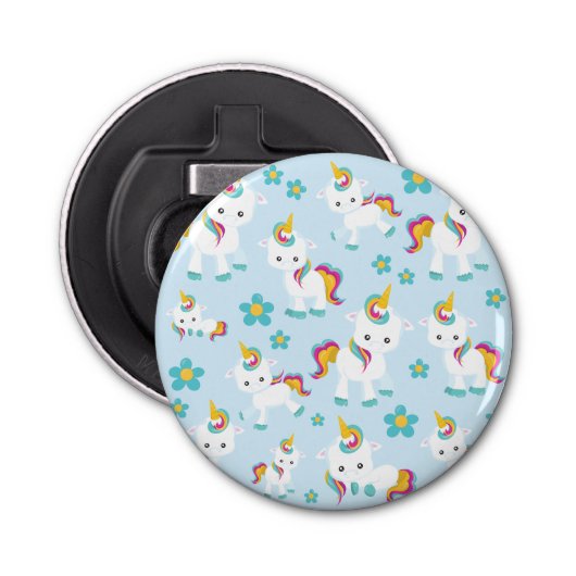 Patroon van de Unicorns, Cute Unicorns, Flowers Button Flesopener (Voorkant)