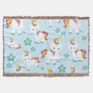 Patroon van de Unicorns, Cute Unicorns, Flowers Deken